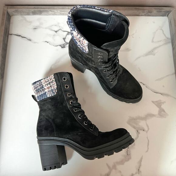 Veronica Beard Westport Black Suede Water Resistant Hiker Boots Size 8 - Picture 1 of 11